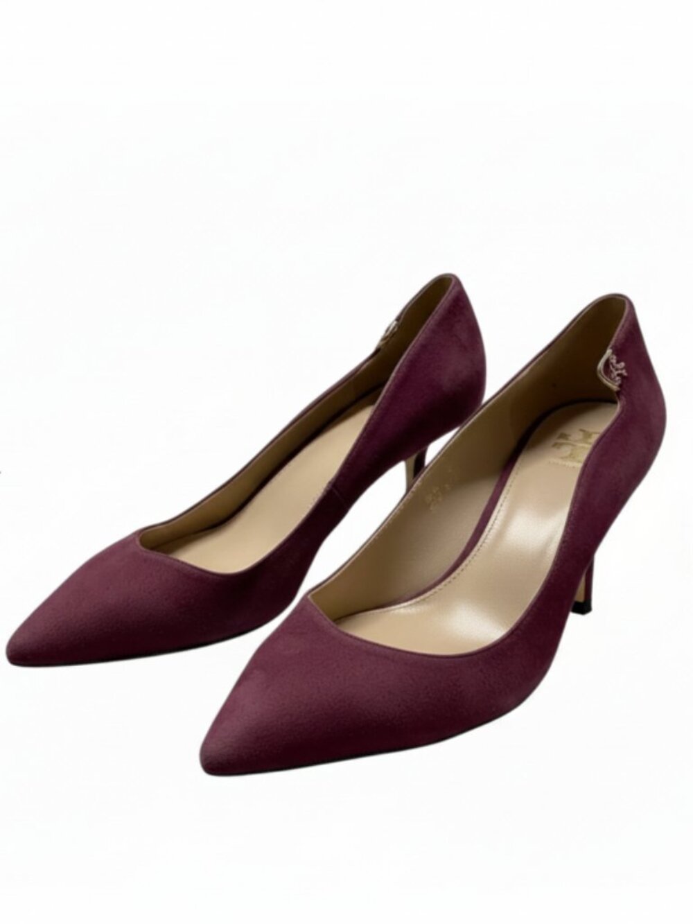 Used TORY BURCH Elizabeth Suede Pumps Size 10.5M Pointed Toe Purple Mid Heel